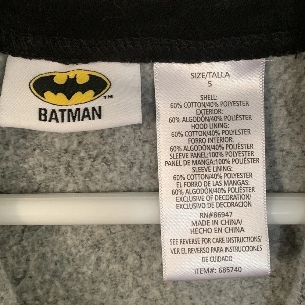 Boys Batman Hoodie Pullover Zip Up Jacket